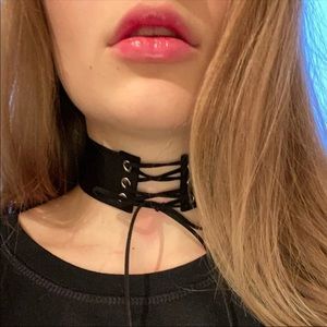 NEW! Black Lace Up Velvet Leather Choker Necklace